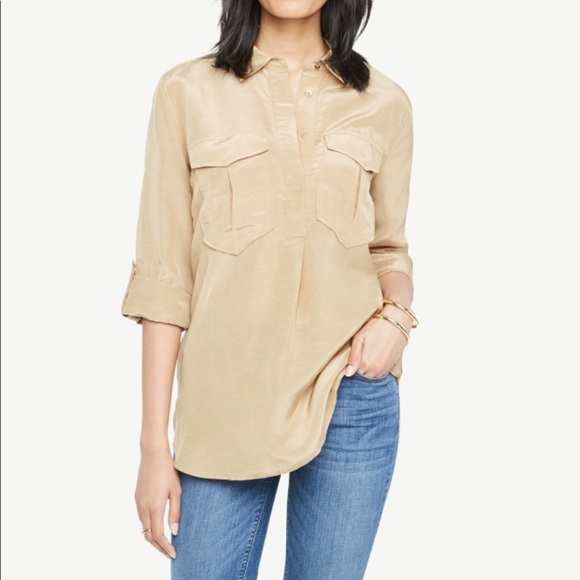 NWT Shimmer Khaki Safari Blouse - Picture 2 of 8